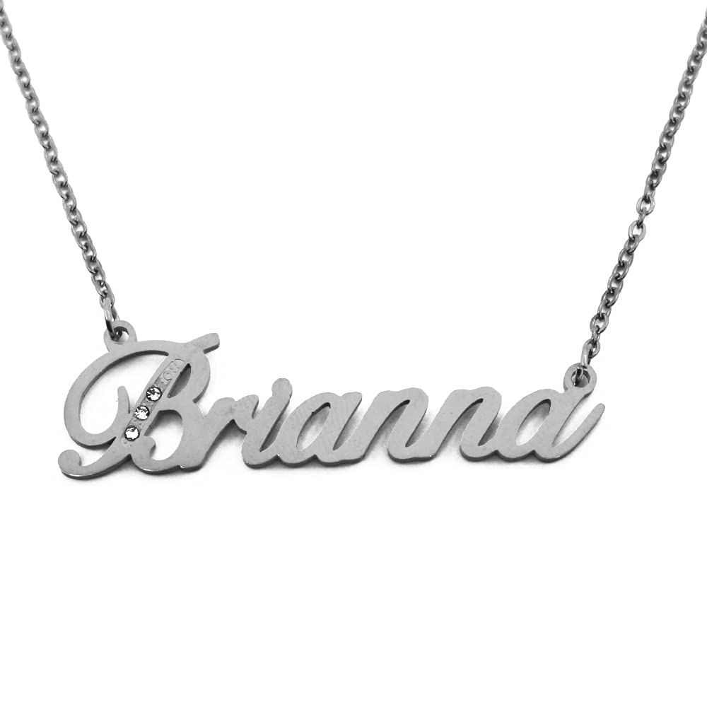Kigu Name Necklace Brianna - Silver Tone - Custom Name Necklace - Personalised Jewellery for Ladies- Customised Jewellery for Girls- Custom Pendant Brianna