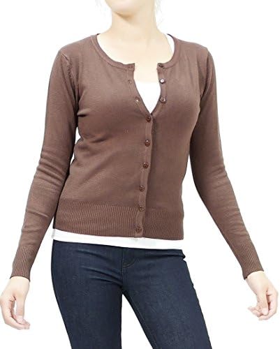 Debut Women's Solid long sleeve button knit cardigan Small Brown