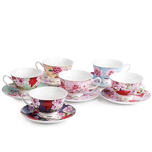 BTäT Tea Cups, Tea Cups and Saucers Set of 6, Tea Set, Floral Tea Cups