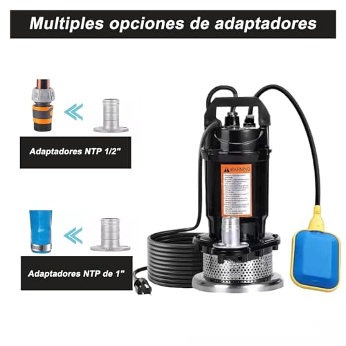 Bomba Sumergible 1.5 HP 1100W, Agua Limpia/Sucia, Bombas Sumergibles Agua Con Línea, Gran Poder De Succión,Toma de Río,Riego de Jardine, Doméstica Color Negro