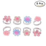 Adjustable Flower Ring for Kids Multi Color Cute Rings For Girls Handmade Jewelry Set of 8, 4 Different Kinds of Style
