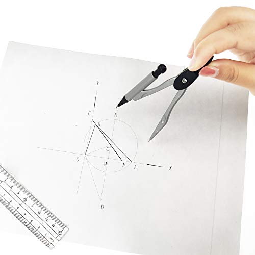 8 Pcs Compass Set with Swing Arm Protractor, Geometry Set Math Drafting for School Students withal Ruler, Eraser (Black, 8Pcs)