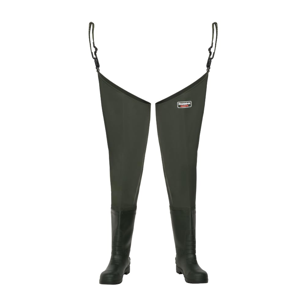 Snowbee Granite PVC Thigh Waders with Cleated Sole Boots, Heavy‑Duty Laminated Nylon/PVC Build for Fishing, Bank and Boat Wading - Size 11
