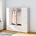 KOUSI Portable Clothes Closet Wardrobe Bedroom Armoire Dresser Cube Storage Organizer, Capacious & Customizable, White, 10 Cubes & 2 Hanging Clothes