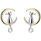 coadipress Cat Moon Earrings for Women Funny Cat Earrings Elegant Cat and Moon Stud Earrings Cute Animal Pet Earrings Cartoon Cat Cartilage Stud Earrings Jewelry Gifts