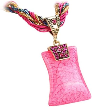 Kstare Womens Bohemian Rhinestone Geometric Type Gem Pendant Statement Necklace