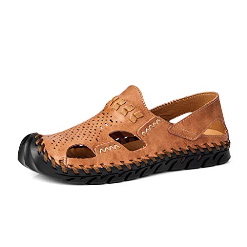 Leather Sandals for Men 2019 New Casual Lightweight Hiking Beach Water Shoes (US:7, Khaki 3)