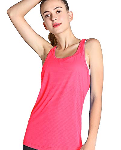 Fastorm Women's 2 Pack Running Tank Tops for Women Active Racerback Dry Fit Tank Top Cerulean Blue-Neon Pink L