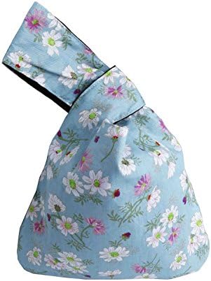 ✨ BARbee ✨ Women's Cotton Japanese Pattern Wrist Bag Sleeve Knot Pouch Portable Purse Canvas Tote (Daisy)