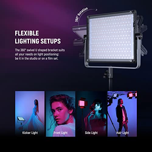 NEEWER 2 Pack RGB1200 LED Video Light with APP/2.4G Control, Key Lighting Kit with Tripod Stands & Bag for Streaming Recording Studio Photography, 60W/22000Lux/1% Min Dimming/360° RGB/CRI97+/TLCI98+