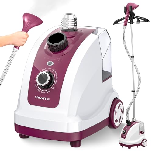 VINATO Vertical Steamer, Vertical Steam Iron with 1.35 Litre Water Tank, 11 Functions Clothes Steamer, Steam Brush for All Types of Textiles – 1950W