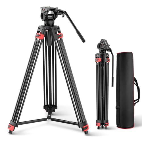 NEEWER 74" Trípode Vídeo Básico con Cabezal Fluido, Trípode Cámara Metal con Amortiguación Suave, Esparcidor Nivel Medio, Placa Liberación Rápida Compatible con 501, Carga Máx 17,6lb, TP37