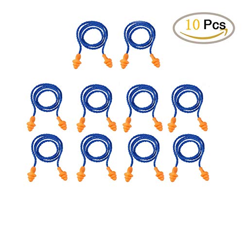 Tvoip 10 Pairs of Soft Silicone Corded Ear Plugs Reusable Hearing Protection Earplugs