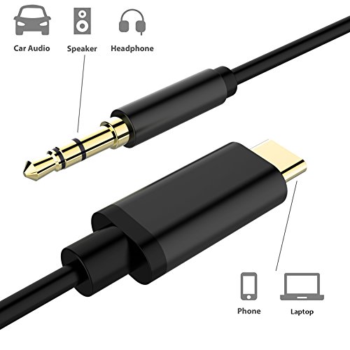 Type C to 3.5mm Audio Aux Jack Adapter, Acessorz USB C Male to 3.5mm Male Extension Headphone Audio Stereo Cord Adapter Cable for Google Pixel 2/XL, Moto Z and Type-c Devices - 1.2m (Black)
