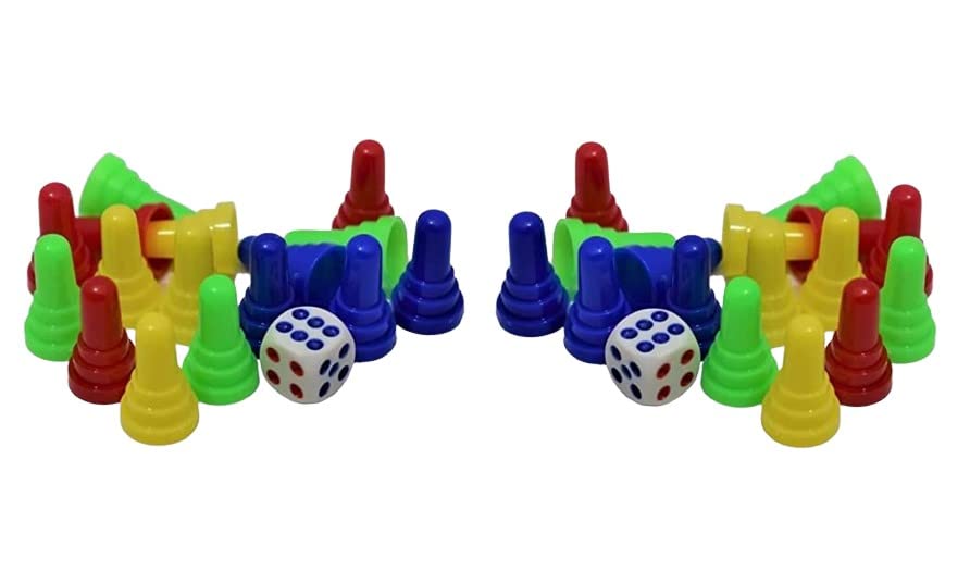 HK Sports 2 Sets of Ludo Tokens & Dice Shaker, Safe & Durable Plastic, Standard Size for Board Games 3