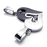 KONOV 2pcs Mens Womens Couples Heart Stainless Steel Pendant Love Necklace, 18 & 22 inch Chain, Black