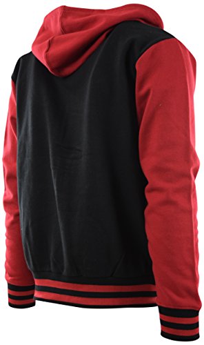 ChoiceApparel Mens Baseball Varsity Jacket with Detachable Hoodie (2XL, BJ01-Black/Red)
