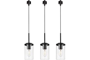 BONLICHT H-Type Modern Track Pendant Lights with Clear Glass, 3 Pack Black Track Mount Pendant Lighting Fixture Ceiling Hanging Cord Adjustable Kitchen Island Track Light Pedant for Dining Room Home