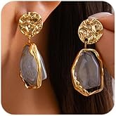 Octwine Vintage Statement Trendy Dangle Resin Earrings for Women Gold Resin Hoop Earrings Boho Drop Earrings Bridal Wedding Prom Drop Simple Brown Earrings for Women