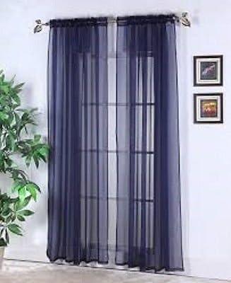 2 PANELS Navy Blue 95" Sheer Voile Window Panel Solid Brand New CurtiAN