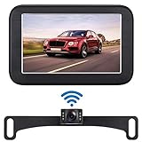 iStrong Backup Camera Wireless 5'' Monitor Kit for Car/SUV/Minivan Waterproof License Plate Rear View Camera with 6 White LED Night Vision Guide Lines ON/Off
