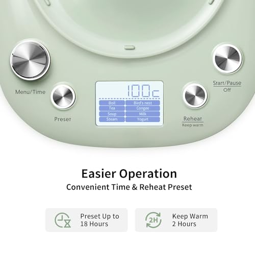 BUYDEEM K2763 Health-Care Beverage Tea Maker and Kettle with Glass Stew Pot & Tea Infuser, 8 Programmable Brew Cooker Master, Time and Reheat Preset, Auto Keep Warm, Cozy Greenish, 1.5 L