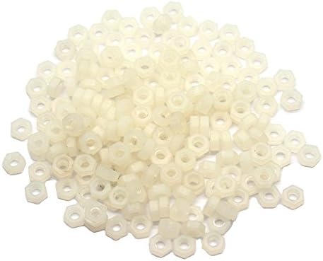 Sydien 200Pcs Hexagon Head Insert Lock Screw Fastener White Nylon Hex Nuts 3mm Thread Inner Diameter (M3)