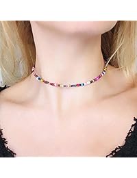 Wremily 4-9 Pieces Beaded Choker Necklaces for Women Girls Boho Seed Bead Choker Set Hawaiian Handmade Turquoise Beach Beads Necklace Chain Jewelry