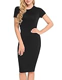 Hotouch Women's Basic Bodycon Solid Slim Fit Short Sleeve O-Neck Midi Dress
