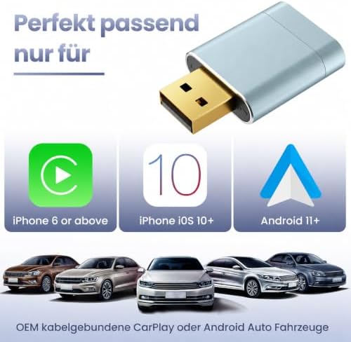 Adaptador CarPlay Inalámbrico para Apple CarPlay, USB-A/USB-C Metálico, Conexión Rápida y Estable, Convierte CarPlay con Cable en Inalámbrico, Compatible con iPhone iOS 10+