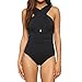 LAPAYA Women's Bathing Suit Front Criss Cross Ruched Backless One Piece Swimsuit, Black, Tag size XL=US size 14-16