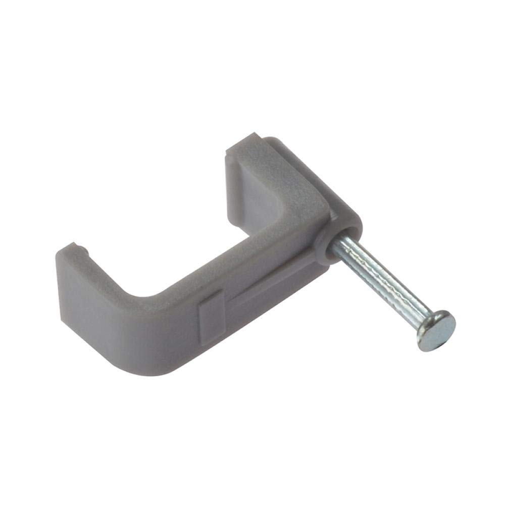 ForgeFix Cable Clips - Flat | 6.00mm | Grey Plastic Clip, Zinc Plated Nail | Box 100