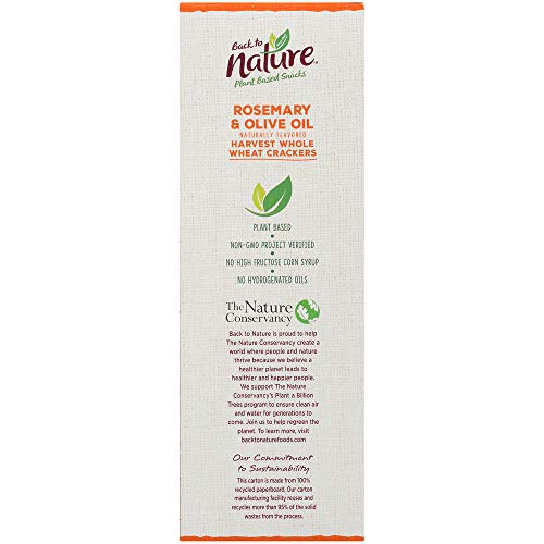 BACK TO NATURE ROSEMARY & OLIVE OIL HARVEST WHOLE WHEAT CRACKERS – DAIRY FREE, NON-GMO, MADE WITH WHOLE GRAIN WHEAT & SEA SALT, DELICIOUS & QUALITY SNACKS, 8.5 OUNCE