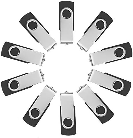 TPSON 16GB Memory Stick 10 Pack USB Flash Drive 2.0 Swivel Design Foldable Metal USB Stick Bulk Pen Drive Packs Thumb Drive Data Storage Sticks (Black)