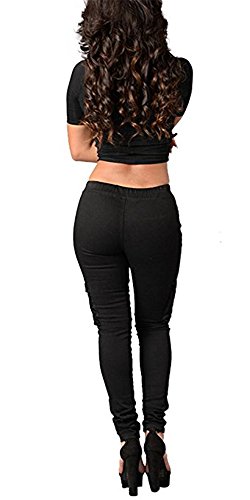 Coutgo Womens Casual Stretch Drawstring Skinny Pants Cargo Jogger Pants (XXXL, Black)