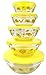 Imperial 5 Pcs Glass Nested Dipping or Storage Bowls with Yellow Sunflower Design and Yellow Lid