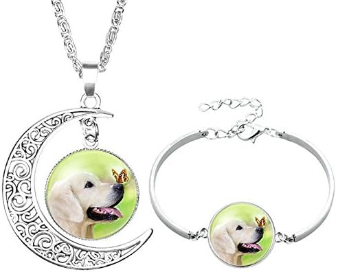 Socutee Ideal Gifts Girls, Women Cute Dog Bulldog Golden Retriever Labrador Times Gem Moon Crescent Necklace Bracelet Set