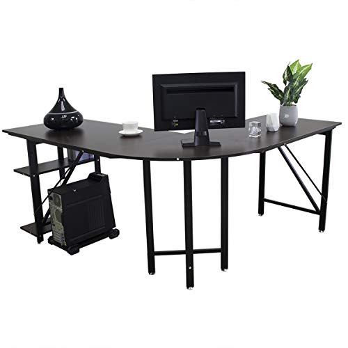 L Shaped Computer Desk - Bizzoelife Large Corner Desk Gamer Laptop Table 67" + 59” with CPU Stand Storage Shelf for Home Office Working Studying Gaming (Coffee)