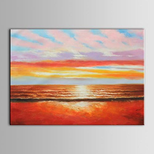 100% Hand Painted Abstract Sunglow Seascape Framed and Stretched Oil Painting on Canvas 28 X 20 Inch (Dk-jx-yh054)