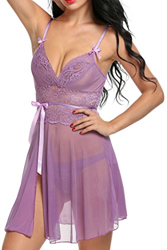 HOTOUCH-Womens-Mesh-and-Lace-Halter-Lingerie-Sexy-Nightwear-Set-Lace-Babydoll-Set