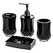 JustNile 4 Piece Bathroom Accessory Set – Soap Dish – Dispenser – Tootbrush Holder – Tumbler Cup – Black Ceramic