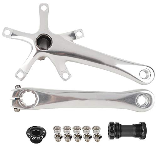Bicycle Crank Arm Aluminium Alloy Bike Fixed-Gear Crank Single-Speed Road Bicycle Forged Crankset(Silver)