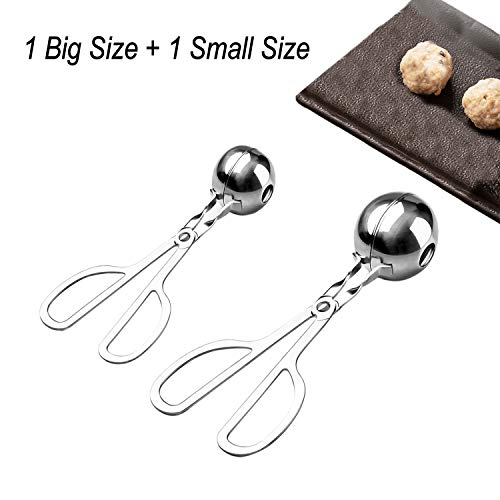 Proshopping 2 Set Stainless Steel Meat Baller, Non-Stick Meatball Scoop Maker, Cake Pop Baller, Cookie Dough Tongs - for Meatball, Cake, Ice Cream, Melon Fruits (Small Size 1.38" + Large Size 1.85") - Thumbnail 7