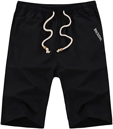 MZZDWAN New Mens Linen Shorts Summer Homme Stylish Print Casual Beach Shorts Black XXL