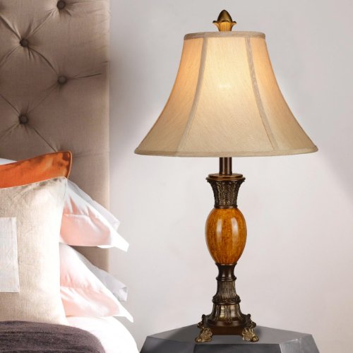 Home Source Industries LMP109 Traditional Table Lamp with Antique Gold Finish and Linen Fabric Shade, 24-Inch Tall