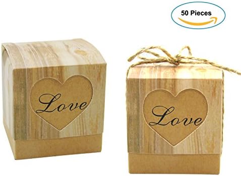50pcs Wedding Candy Boxes Rustic Wedding Favor Box Kraft Bonbonniere With Burlap Jute Twine Love Retro Paper Box with 100pcs Burlap Twine for DIY Gift Packing