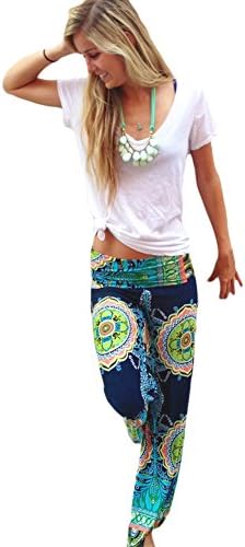 Bohemian Mandala Paisley Print Hippie Flare Fold-Top Yoga Lounge Pants