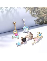 Subiceto 4 Pcs Belly Button Rings for Women Girls Stainless Steel Navel Rings Mermaid Tail Hawaiian Sea Turtle Shell Star Oceanic Mermaid Tail Belly Button Ring