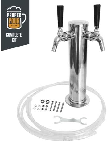 Stainless Steel Kegerator Tower Tap: Conversion Kit, Double 2 Perlick Style Faucets, 3" Diameter - 2 Tap Draft Beer Tower, Double Faucet Beer Dispenser