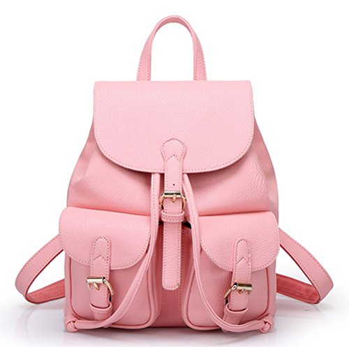 Coofit Women Soft Leather Lovely Backpack Cute Schoolbag Shoulder Bag (Pink)